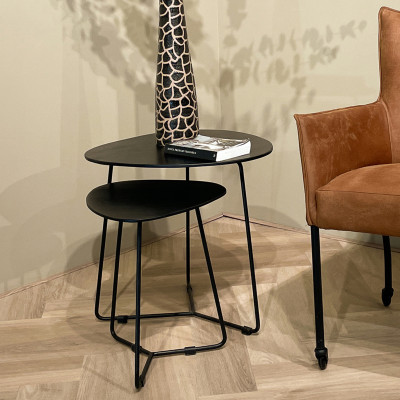 INAYA-Set de 2 Tables basses gigognes en Manguier teinté noir et métal