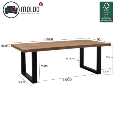 MANAUS-Table à manger 6/8 personnes L160, Manguier massif et Archi