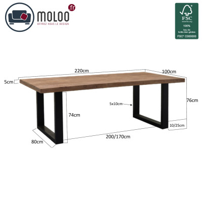 MANAUS-Table à manger 8/10 personnes L220, Manguier massif et Archi