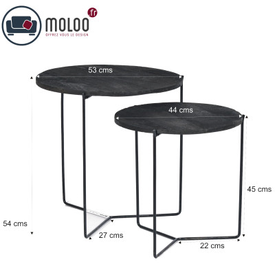 JULIA-Set de 2 Tables basses rondes gigognes en Marbre noir et métal
