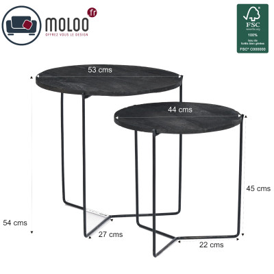 JULIA-Set de 2 Tables basses rondes gigognes en Manguier noir et métal