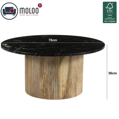 MARBELLA-Mesa de centro redonda en mármol negro y madera