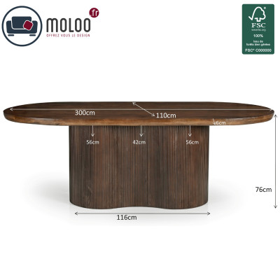 SEVILLE-Table à manger Ovale +12 p L300 cm, Manguier teinté noyer