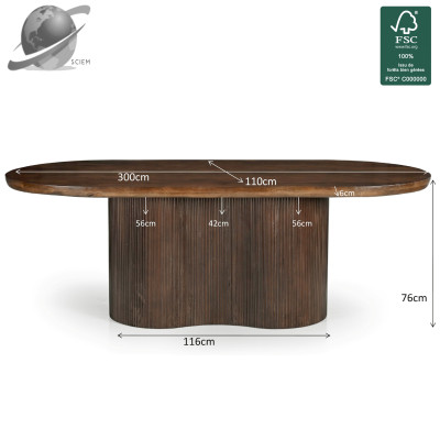 SEVILLE-Table à manger Ovale +12 p L300 cm, Manguier teinté noyer