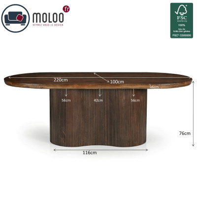 SEVILLE-Table à manger Ovale 8/10 p L.220 cm, Manguier teinté noyer