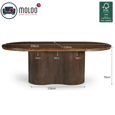 SEVILLE-Table à manger Ovale 10/12 p L250 cm, Manguier teinté noyer