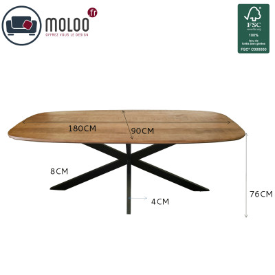 SKAGEN-Table à manger Ovale 6/8 personnes, L.180 cm, Manguier massif