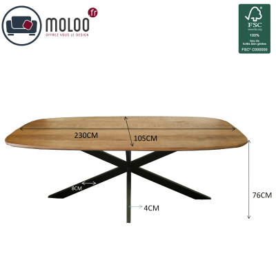SKAGEN-Table à manger Ovale 8/10 personnes, L.230 cm, Manguier massif