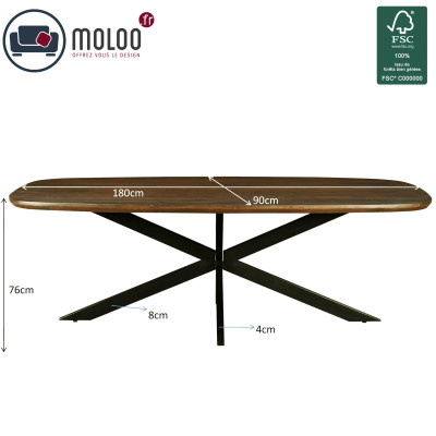 SKAGEN-Table à manger Ovale 6/8 personnes L.180 Manguier teinté noyer
