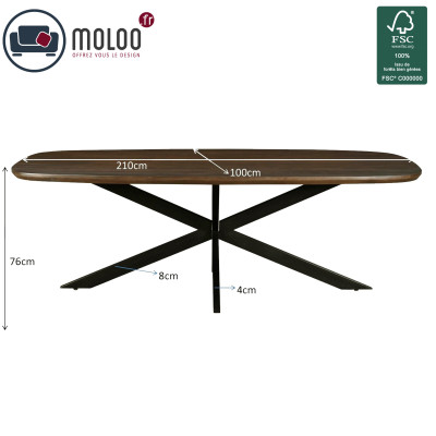 SKAGEN-Table à manger Ovale 6/8 p, L.210 cm, Manguier teinté noyer
