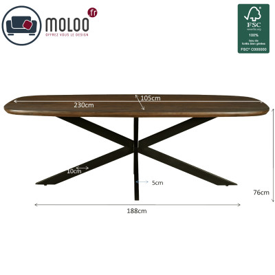 SKAGEN-Table à manger Ovale  8/10 p L.230 cm, Manguier teinté noyer