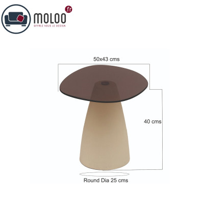 DILLON-Tavolino da 50 cm in metallo avorio e vetro fumè