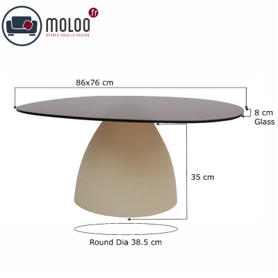 DILLON-Table basse ovale 76 cm en métal ivoire et verre fumé
