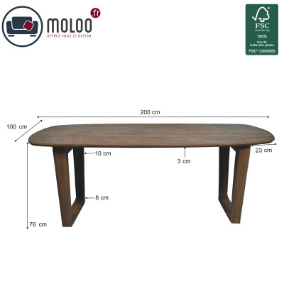 CORTE-Mesa de comedor rectangular 8/10 p L200 cm, Madera maciza cepillada