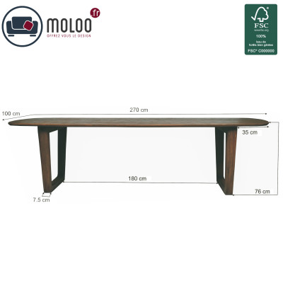 CORTE-Table à manger Rectangulaire 10/12 p L270 cm, Bois massif Brossé