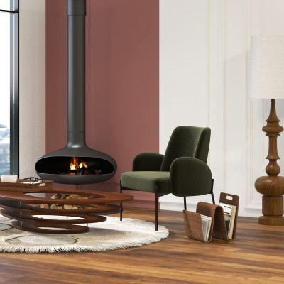 Fauteuil en tissu bouclé Vert Army et métal noir