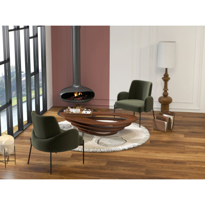 ALEX-Poltrona in tessuto verde militare e metallo nero