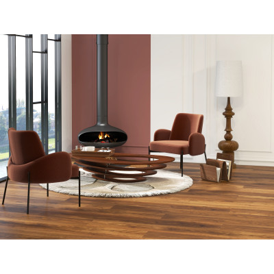 ALEX-Fauteuil en tissu bouclé Terracota et métal noir