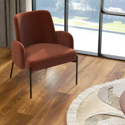 ALEX-Fauteuil en tissu bouclé Terracota et métal noir