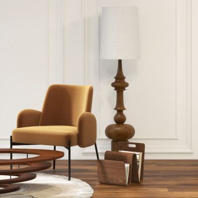 ALEX-Fauteuil en tissu bouclé Ocre et métal noir