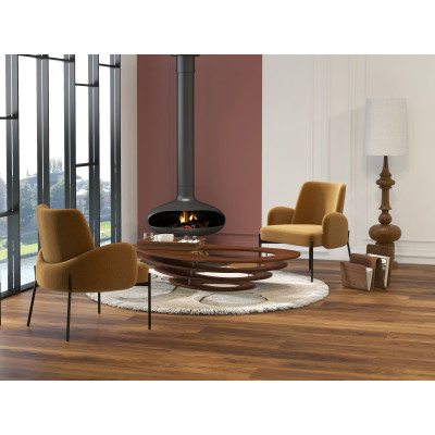 ALEX-Sillón de tela ocre y metal negro