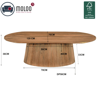 SIENNE-Table basse ovale120x70 cm en Manguier massif