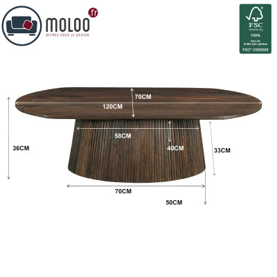 SIENNE-Table basse ovale 120x70 cm en Manguier massif teinté noyer