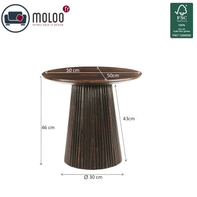 SIENNE-Table basse ronde D.50 cm en Manguier massif teinté noyer