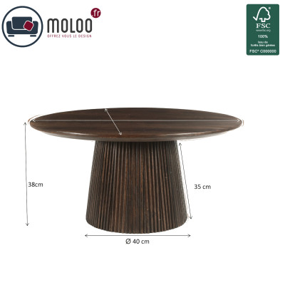SIENNE-Table basse ronde D.80 cm en Manguier massif teinté noyer