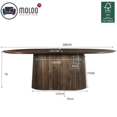 SIENNE-Table à manger Ovale 6/8 personnes L.200, Manguier teinté noyer