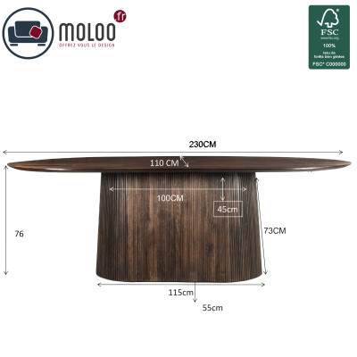 SIENNE-Table à manger Ovale 8/10 personnes L.230 Manguier teinté noyer