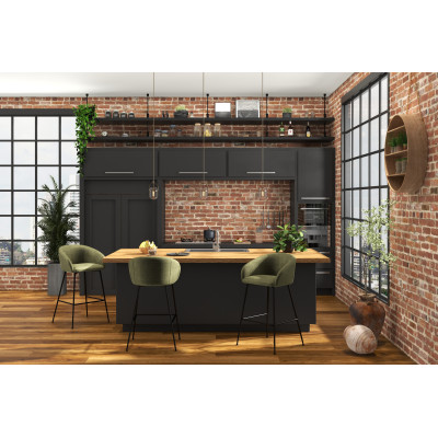 CHLOE-Silla de bar de tela verde y metal negro (x2)