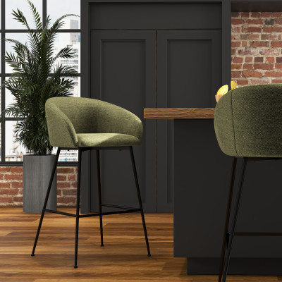 CHLOE-Fauteuil de bar en tissu Luxury Kaki et métal noir (x2)