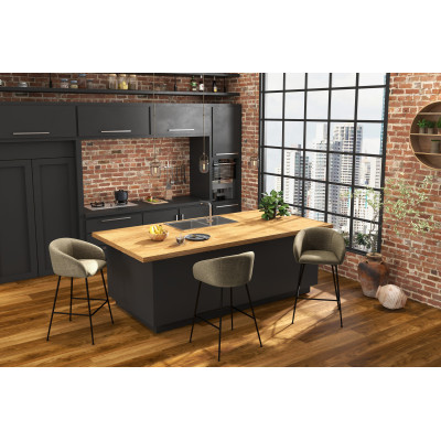 CHLOE-Fauteuil de bar en tissu Luxury Taupe et métal noir (x2)