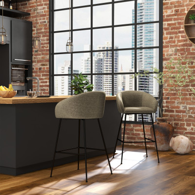 CHLOE-Fauteuil de bar en tissu Luxury Taupe et métal noir (x2)