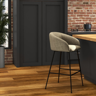 CHLOE-Fauteuil de bar en tissu Luxury Taupe et métal noir (x2)