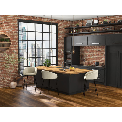 CHLOE-Sedia da bar in tessuto beige e metallo nero (x2)