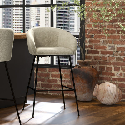 CHLOE-Fauteuil de bar en tissu Luxury Grège et métal noir (x2)