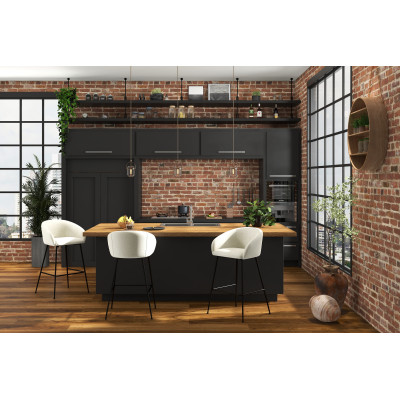 CHLOE-Fauteuil de bar en tissu Luxury Ecru et métal noir (x2)