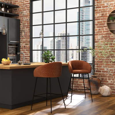 CHLOE-Fauteuil de bar en tissu Luxury Terracotta et métal noir (x2)