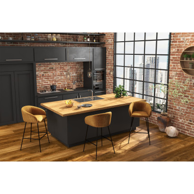 CHLOE-Fauteuil de bar en tissu Luxury Moutarde et métal noir (x2)