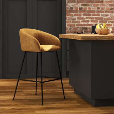 CHLOE-Fauteuil de bar en tissu Luxury Moutarde et métal noir (x2)