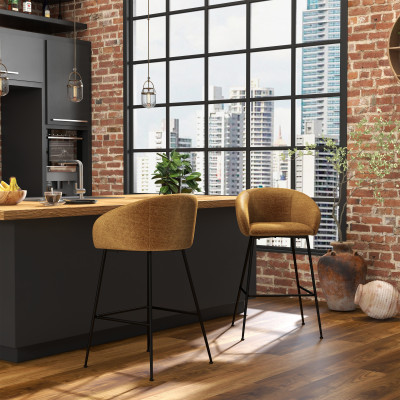 CHLOE-Fauteuil de bar en tissu Luxury Moutarde et métal noir (x2)