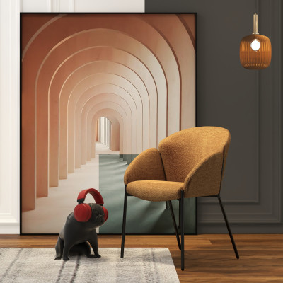 CANDICE-Silla de tela mostaza y metal negro (x2)