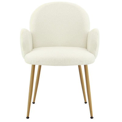 ALICE-Chaise en tissu bouclé Ecru et métal décor bois (x2)