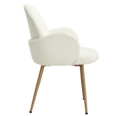 ALICE-Chaise en tissu bouclé Ecru et métal décor bois (x2)