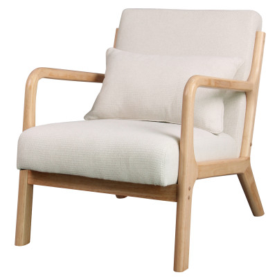 ZACK-Fauteuil en tisssu SoftCellar Ecru et bois naturel