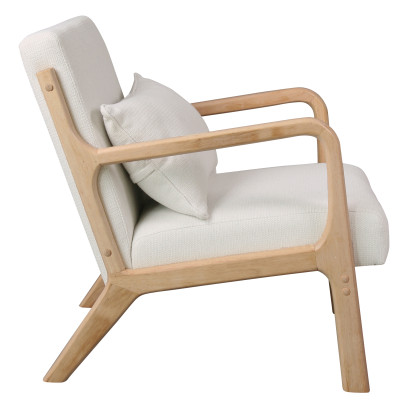ZACK-Fauteuil en tisssu SoftCellar Ecru et bois naturel