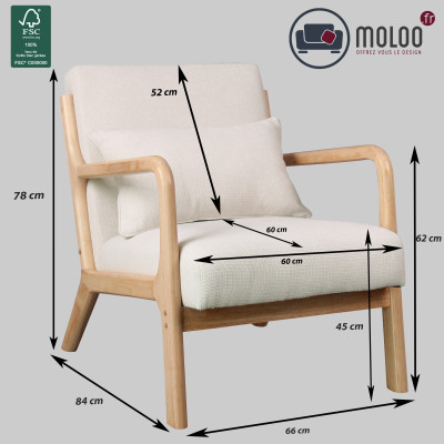 ZACK-Sillón en tejido  Ecru y madera natural