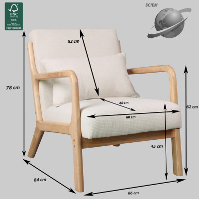 ZACK-Sessel Stoff  Ecru und Naturholz